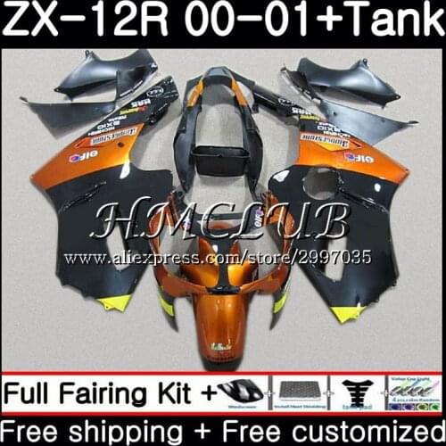 Body+Tank For KAWASAKI orange black NINJA ZX1200 C ZX 12R 2000 2001 2002 67HC.14 ZX 12 R 1200CC ZX12R 00 ZX-12R 00 01 02 Fairing