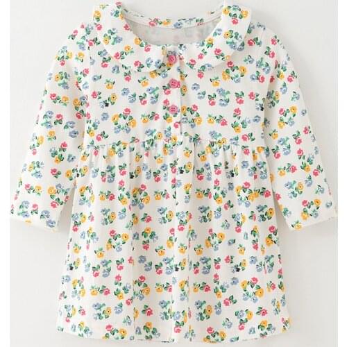 Little Maven Spring Autumn New Full-Sleeved Floral Printed Turndown Collar 1-6yrs Knitted Cotton Girls Casual Dresses