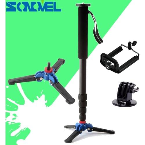 Manbily C-222 Carbon Fiber Camera Monopod With 3 Legs Stand Base 3/8"screw Professional Mini Tripod For Canon Nikon Gopro Phone