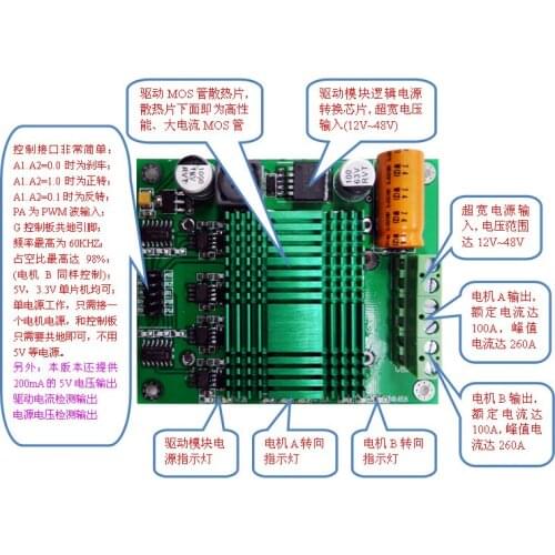 Motor Drive Module DC Motor Driver 100A Ultra High Power Wide Voltage 48V 5V Output
