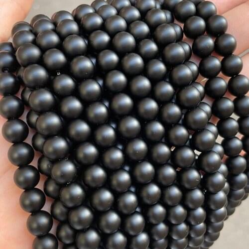 Natural Stone Dull Polish Black Agates Onyx Frost Glass Beads Round Matte Stone Beads For Jewelry Making DIY Bracelet 3-14mm