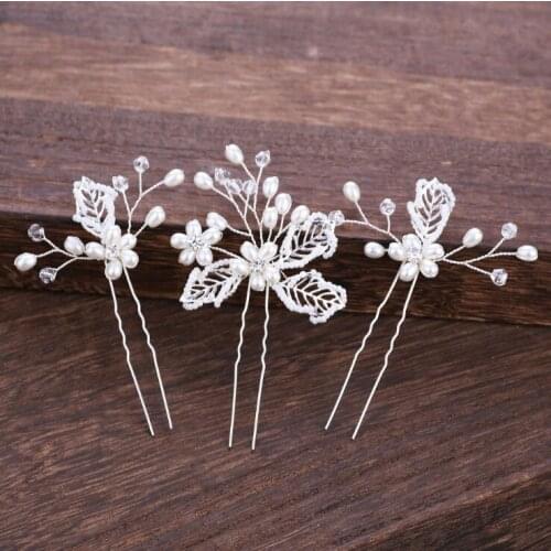 3PCS/set New European bride wedding handmade hairpins hollow metal leaf pearl Flowers Handmade Hairpins Hair Sticks Hair Pins