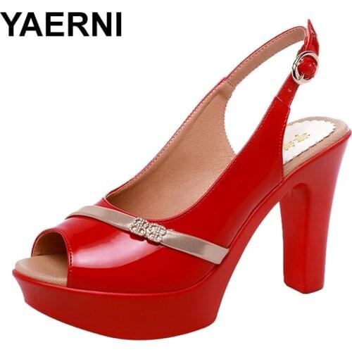 YAERNI shoes Women Sandals Summer Patent leather 13CM super High Heel Fish Mouth Toe Sexy Party Wedding Shoes Sandalias Mujer