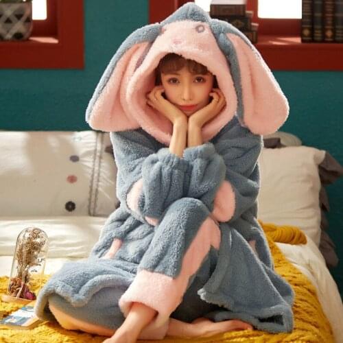 Sleepwear for Women Plus Velvet Coral Sleep Dress Autumn and Winter Thicken Cute Warm Flannel Long Night Gown Home Service Suit