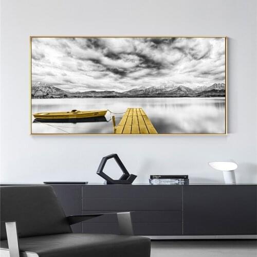 Sea Yellow Boat Bridge Tower Posters And Prints Landscape Pictures For Home Canvas painting Wall Art For Living Room Decoration