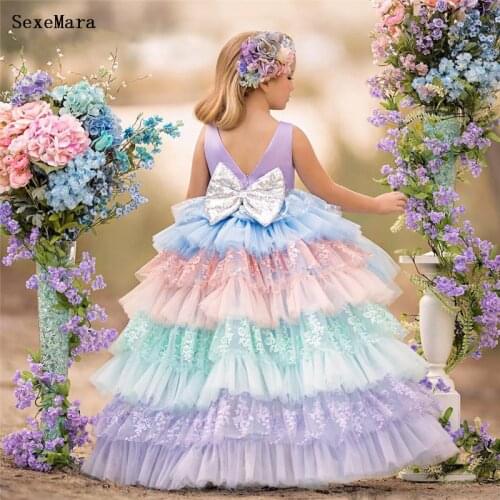 High Low Real Picture Flower Girl Dress Children Wedding Party Gown Lace Tiered Kids Clothes Photoshoot