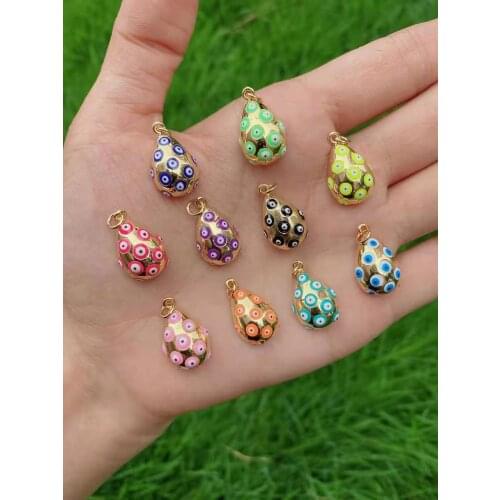 3Pcs new fashion gold color pendents with black enamel eye, water drop pendant