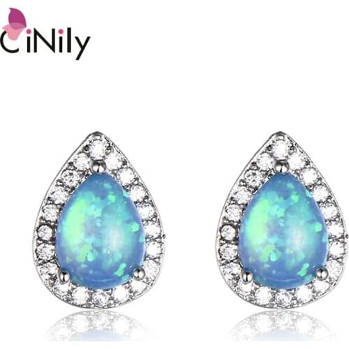 CiNily Lovely Blue & White Opal Zircon Water Droplets Silver Plated Simple Earrings Jewelry Best Gifts Woman Girl