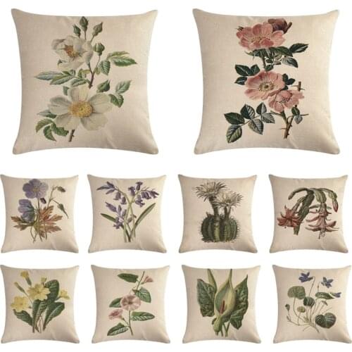 Retro Flower Patterns Cushion Cover Hydrangea Violet Poppy flower Pansy Pillow Case For Home Office Chair Couch Decor Car Decor