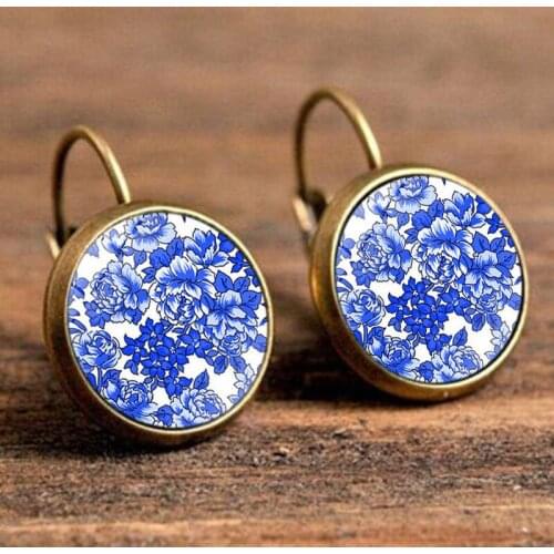 CAXYBB henna flower earring yoga om buddhist mandala zen glass cabochon earrings fashion jewelry for women