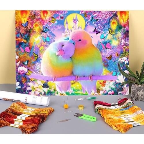 Bird Animal Printed Fabric 11CT Cross-Stitch Complete Kit Embroidery DMC Threads Sewing Craft Handmade Handiwork Room Magic