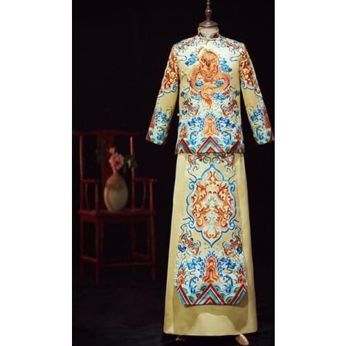 Chinese Ancient Wedding Dress Groomsman Traditional Chinese Wedding Gown Men Bridegroom Toast Robe Tang Dragon Costume