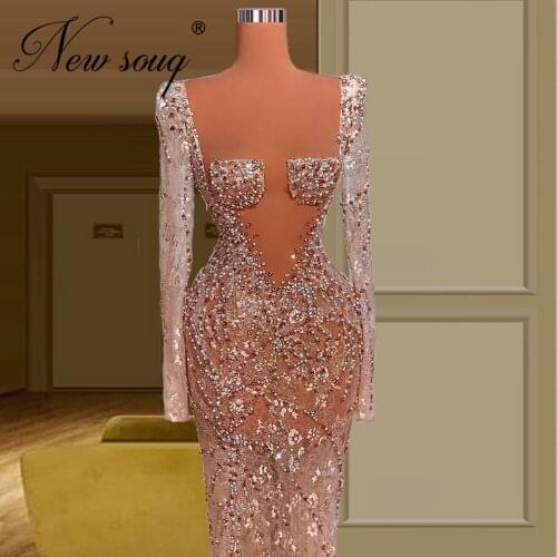 Gorgeous Beaded Evening Dresses Floor Length Dubai Women Prom Dress 2021 Robe De Soiree Middle East Party Night Gowns Plus Size