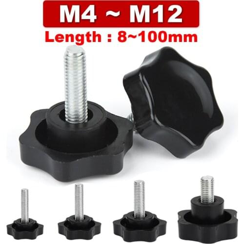 Star-Shaped Thumb Screw M4 M5 M6 M8 M10 M12 Plastic Handle Plum Hand Tighten Screw Tightening Nuts Mechanical Knob Carbon Steel