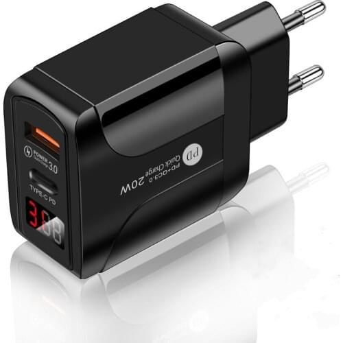 Digital Display PD 20W Phone Charger QC 3.0 Fast USB Charger for Huawei Xiaomi Samsung PD Type-c Charger for IPhone 12 Pro 11