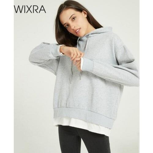 Wixra Women Casual Patchwork Sweatshirts Warm Velvet Long Sleeve Oversize Hoodies Tops 2020 Autumn Winter Pullover Tops