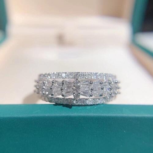 AEAW 18k White 0.62ctw Dazzling Luxury Diamond Rings For Women Full Natural Diamond Fashion Jewelry Anniversary Ring Gifts