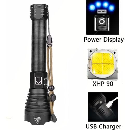 Zoom 3 modes XHP90 Powerful Flashlight XHP50 USB Rechargeable LED Torch 26650 Battery Waterproof Camping Lights