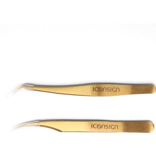 10 sets/lot 20 pieces eyelash Stainless Steel Tweezers High Tigthness Gold Anti-static Curved/Bent Curler Beauty Makeup tools
