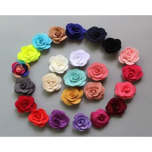 120pcs/lot 1.0 inch mini Fabric Burlap Flowers Rosettes, DIY Fabric Flower For Hair Accessories Children Headbands 24Colors