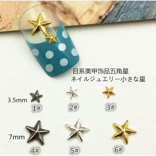 50pcs/pack Japan Korea Alloy Nail Art Gold Silver Star Pentagram Metal Accessories Decoration for Phototherapy Nail Sticker DIY