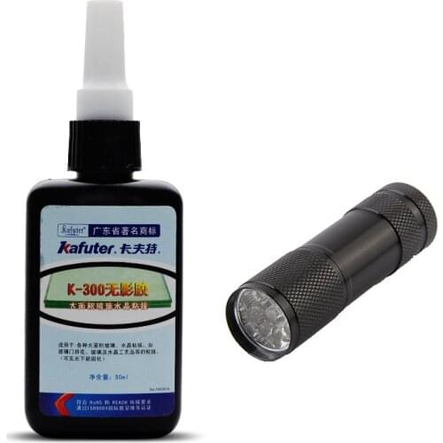 50ml Kafuter UV Glue UV Curing Adhesive K-300 Transparent Crystal and Glass Adhesive with UV Flashlight