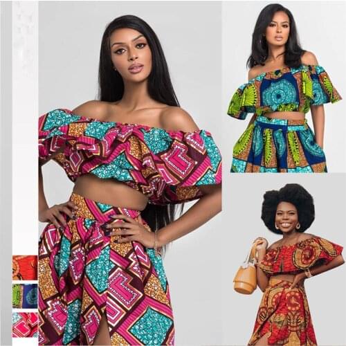 African Clothes 2019 News Dashiki Print Party Shoulder Off Ladies Sling Skirts Africa Dresses for Women Bazin Ankera Long Robe
