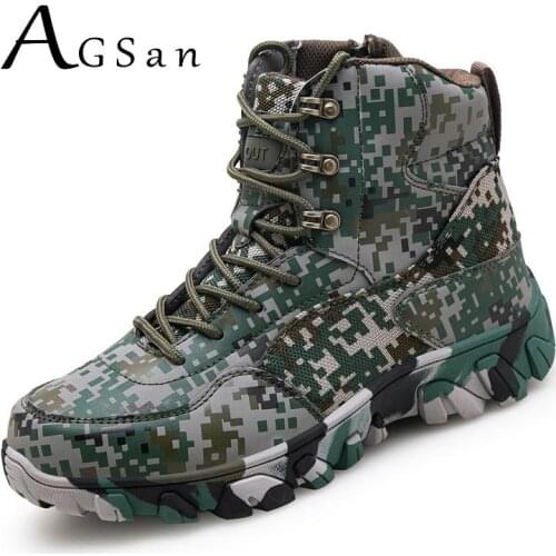 AGSan Military Boots Mens Work Safty Shoes Ankle Boots Camouflage Combat Desert Boots Botas Autumn Winter shoes Outdoor Footwear
