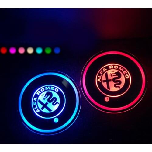 Car Colorful Atmosphere Light Changeable Color LED Cup Mats for Alfa Romeo Giulia Stelvio Car Decoration Accessories