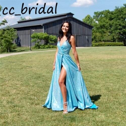 Sparkly Split Prom Dresses Long 2020 Sexy Backless rochii Evening Gowns With Pocket Sexy Backless vestido de baile longo