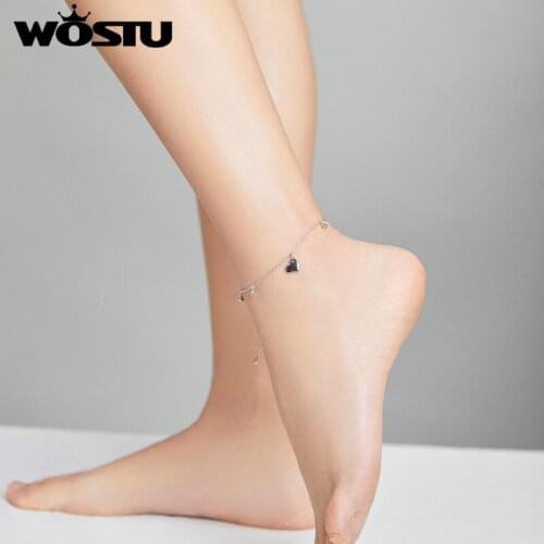 Wostu Bracelets 100% 925 Sterling Silver Chain Link Women Chain Anklet Bracelets Lobster Clasp Wedding Fine Jewelry DXT021