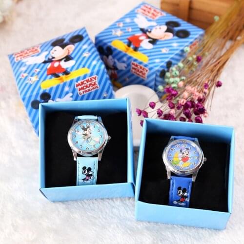 Disney Mickey Mouse watch Minnie Mouse Anime Figure Children watch For Kids Boys Girls Cartoon watches Gifts Toys With Box