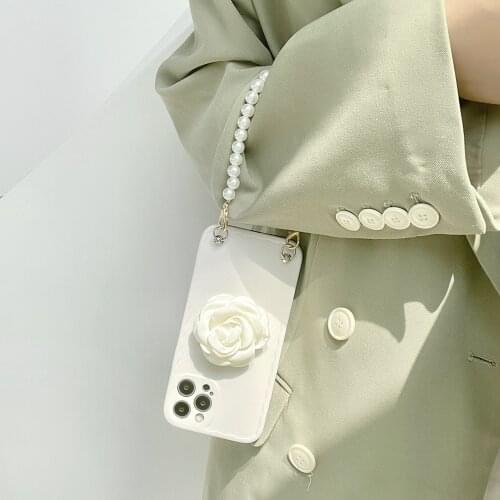 Flower Stand Pearl Bracelet Phone Cases for Huawei Mate 40 30 P40 P30 Pro Nova 7 5 Soft IMD Chain Cover Gift for Woman Girl