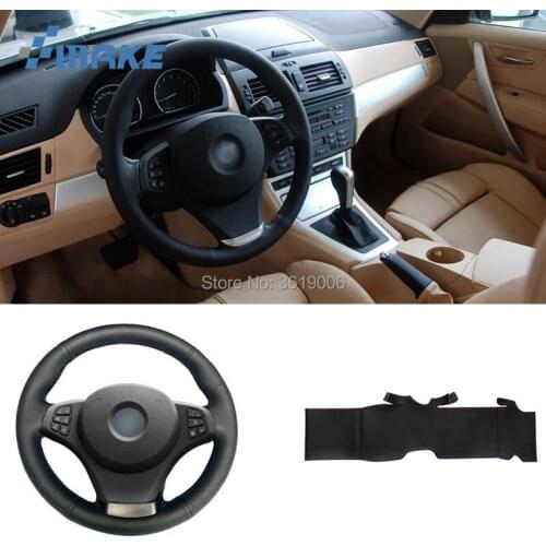 For BMW E83 X3 E53 X5 High Quality Hand-stitched Anti-Slip Black Leather Red Blue Thread DIY Steering Wheel Cover