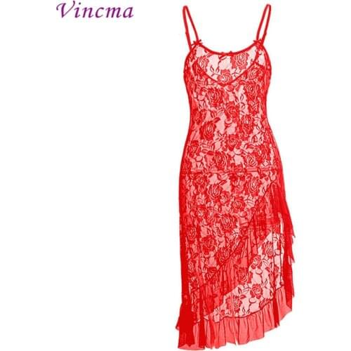 Black Red White Long Dress S M L XL XXL 3XL 4XL 5XL 6XL Plus Size Women Sexy Lingerie Night Costumes Transparent Dress