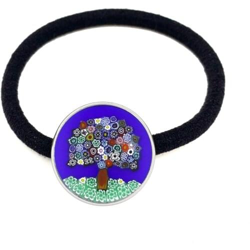 Tree Of Life Black Hairbands Murano Millefiori 20mm Glass Cabochon Hairwear Jewelry For Women Girls Gift Wholesale