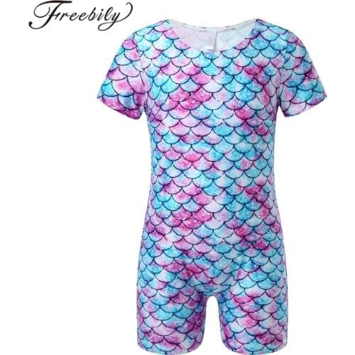 Childrens One-piece Summer Colorful Mermaid Swimsuits Kids Boys Short Sleeve Fish Scale Printed Leotard Bodysuit Girls Swimwear