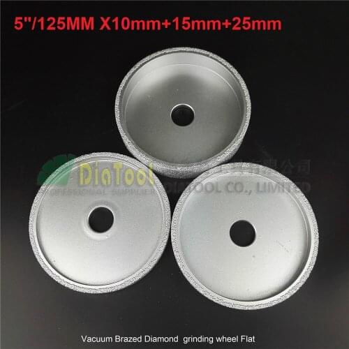 DIATOOL 1set 125mmx10MM+15MM+25MM Vacuum Brazed Diamond Grinding Flat Wheel Beveling Wheel For Marble Granite Artificial Stone