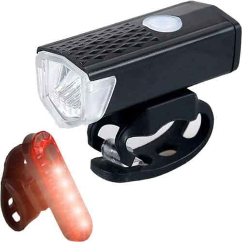 2pcs Bike Lights Rechargeable 300 Bicycle LED Lights Front Headlight + Rear Taillight Bicycle Flashlight Warning Lights
