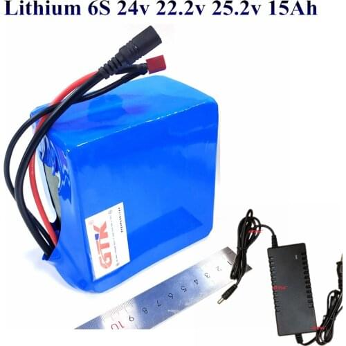 GTK 6S 22.2v 25.2v 24V 15Ah lithium ion battery pack 18650 for 300w electric vehicles model aircraft electric tool+2A charger