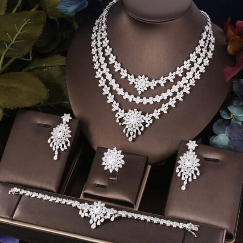 Jankelly Nigeria 4pcs Bridal Zirconia Jewelry Sets For Women Party, Luxury Dubai Nigeria CZ Crystal Wedding Jewelry Sets