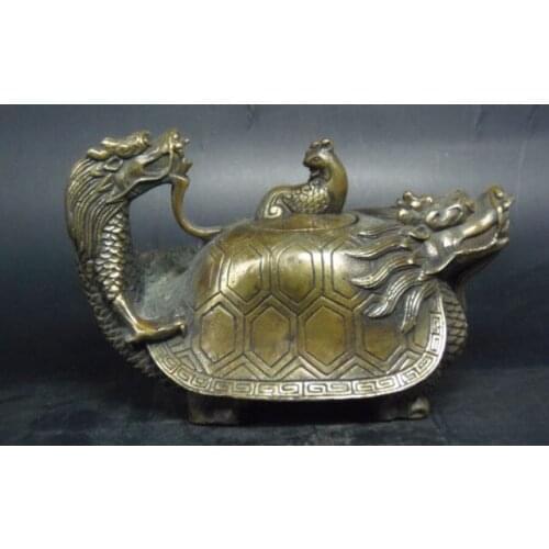 Collectible Decorate Handwork Copper Carved Dragon Phoenix Turtle Cove Teapot