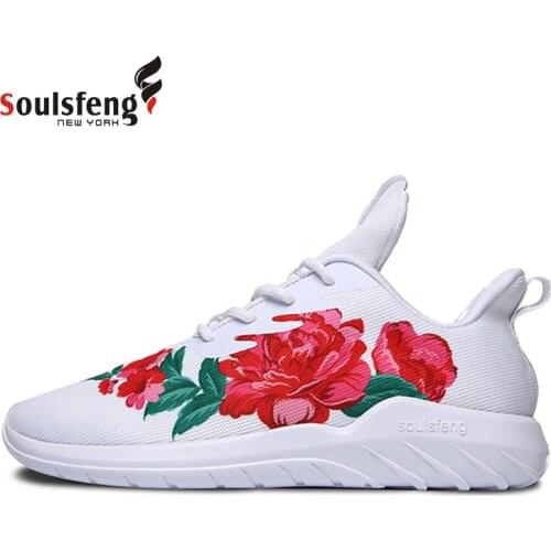 Soulsfeng Men Running Shoes Comfortable Sneakers Outsole Non-slip jogging Outdoor Athletic Shoes Embroidery Flower Sports Shoes
