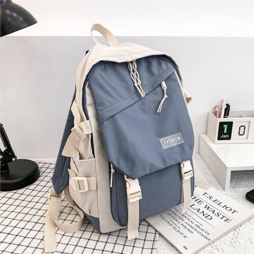 Women Nylon School Bag Cut Waterproof Backpack School Girl Boy Patchwork Female Ins Preppy Student Shoulder Bag Rucksack Mochila
