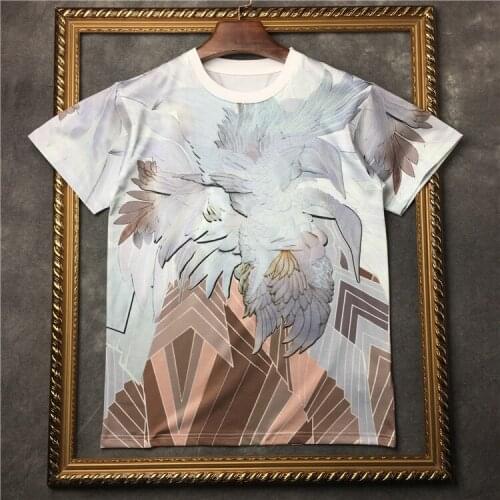 2020 New Men luxury digital feather Oil T Shirts T-Shirt Hip Hop Skateboard Street Cotton T-Shirts Tee Top kenye S-XXL #N206