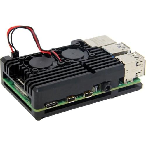 Latest Raspberry Pi 4 Aluminum Case with Dual Cooling Fan Metal Shell Black Enclosure for RPI 4 Model B