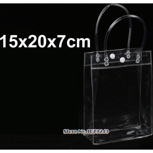 Wholesale 15x20x7cm Clear display clothing bags, Transparent gift plastic bags handle cosmetic bag pack