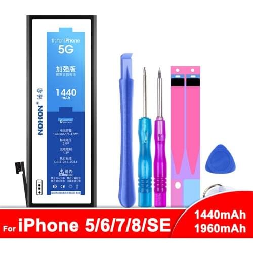 Original NOHON Battery For Apple iPhone 5 6 7 8 SE Lithium Polymer Phone Replacement Bateria Real Capacity Batteries Free Tools