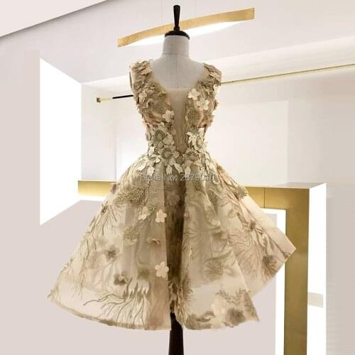 2020 A-Line V-Neck Homecoming Dress Short-Length Organza Applique Club Dress Cocktail Dress Коктейльный костюм Vestido de festa