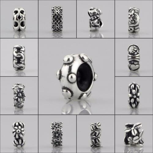 Authentic 925 Sterling Silver Spacer Stopper Mocha Bow Flower Footprint Bead Charm Fit European Style 3mm Bracelet Jewelry